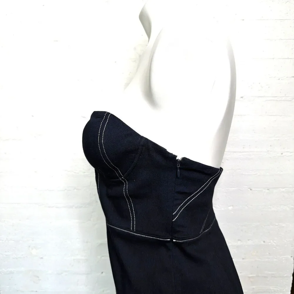 NBD Sabina Denim Midi Dress M ICorset Bodice Underwire Cups Coquette Nashville